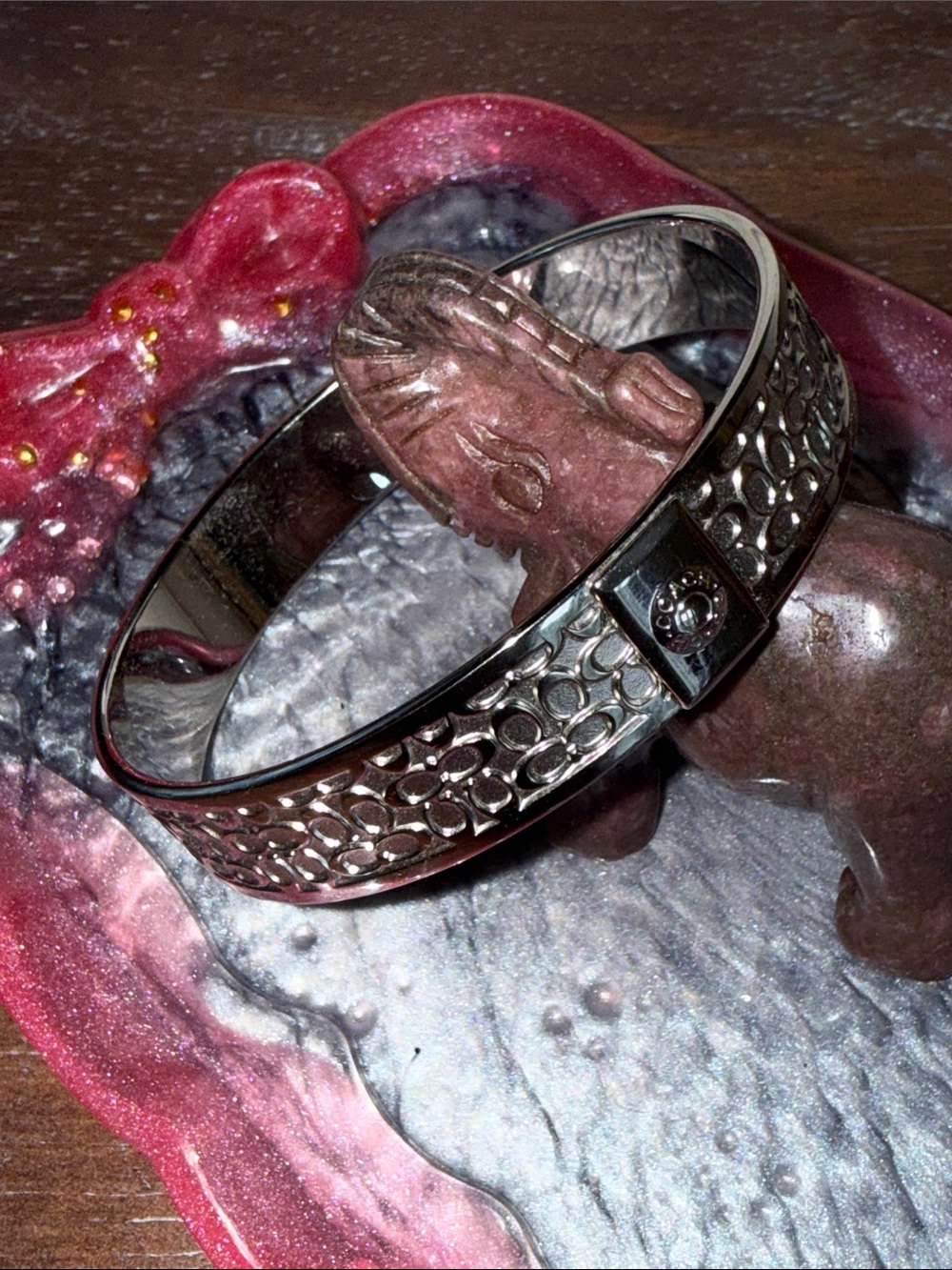 Coach Silver-Tone Bangle with Signature Pattern